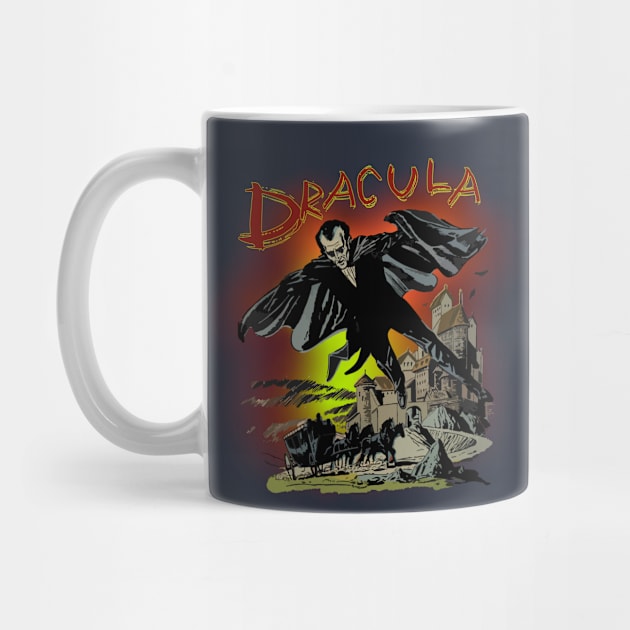 Horror comic scene with Dracula over a gothic castle. by MultistorieDog